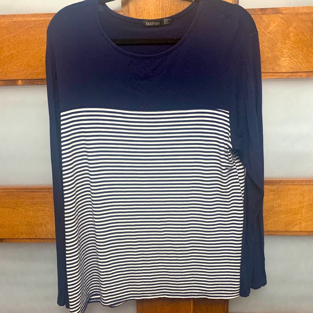 BooHoo Navy and White Striped Long Sleeve